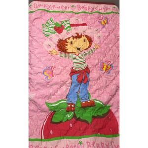 VTG Y2k Strawberry Shortcake Quilt Bedspread and Sheet Set Pink Berry Cool 2000s